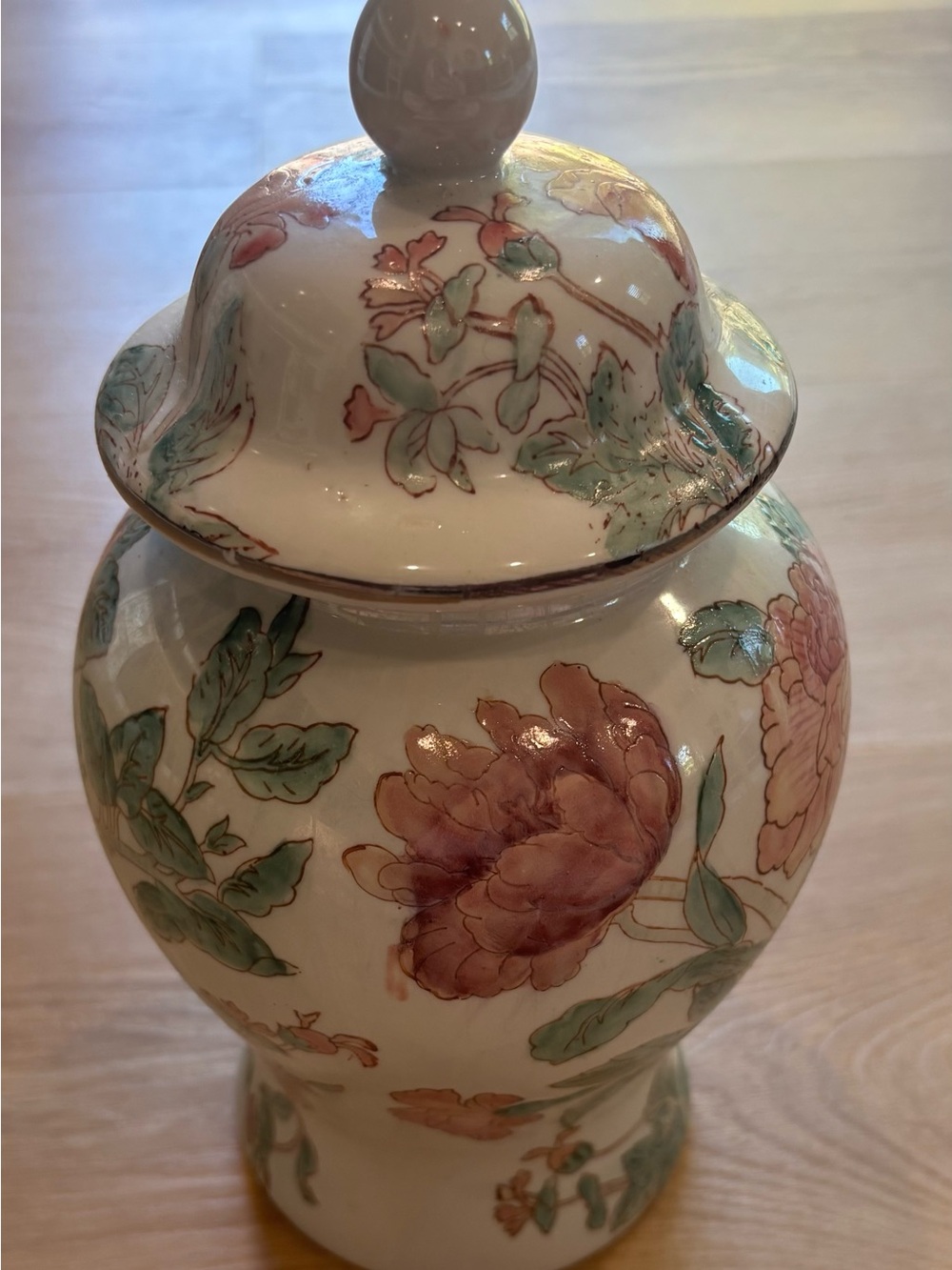 Floral Porcelain Ginger Jar with Lid - Hand-Painted flower Design